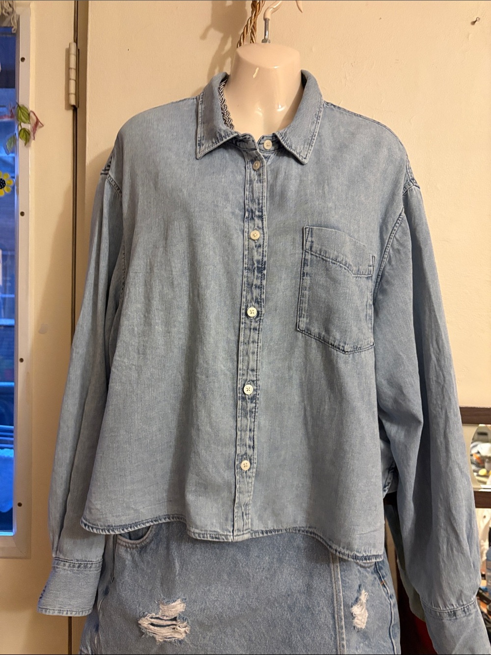 GAP Light Wash Denim Button-Down Shirt. Cotton